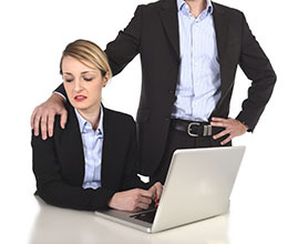 businesswoman suffering work sexual harassment and abuse of boss